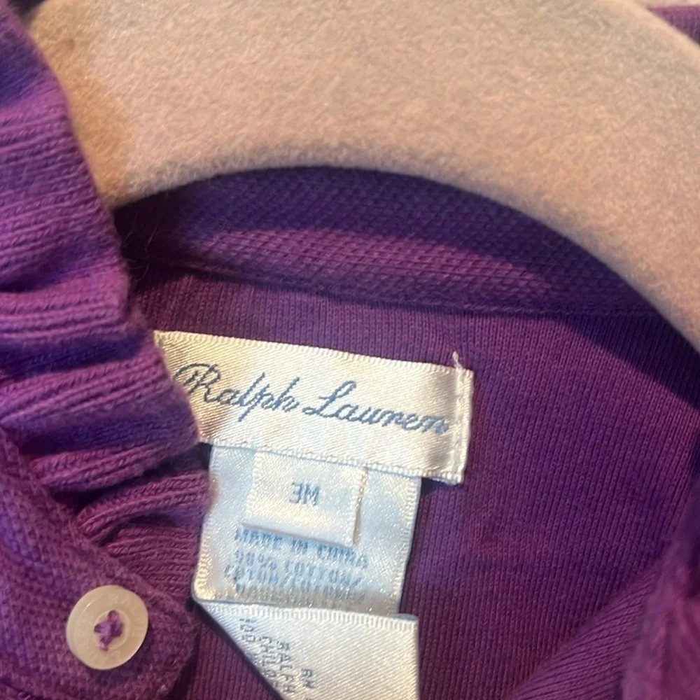 Ralph Lauren Baby Girl’s Purple Polo Shirt Style Ruffle Neck Romper 3 Months